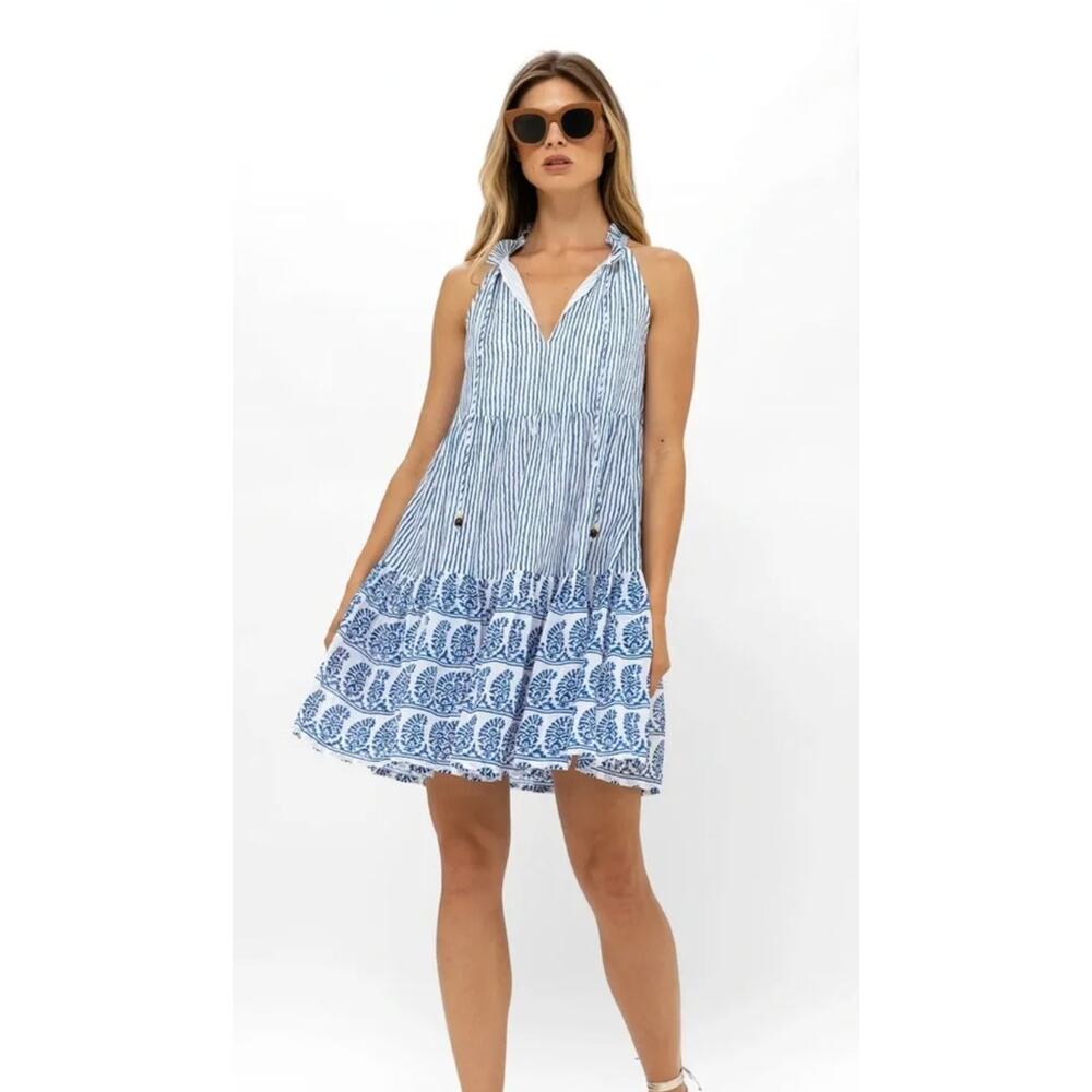 OLIPHANT Tuckerrnuck Mini Sleeveless Dress Sorrento Blue White Stripe M